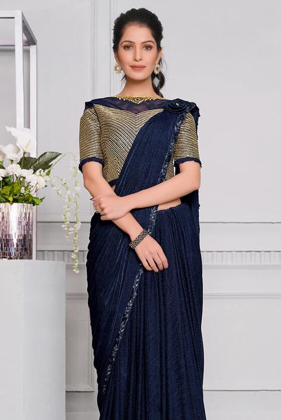 Space Blue Ready to wear designer Lycra Silk saree