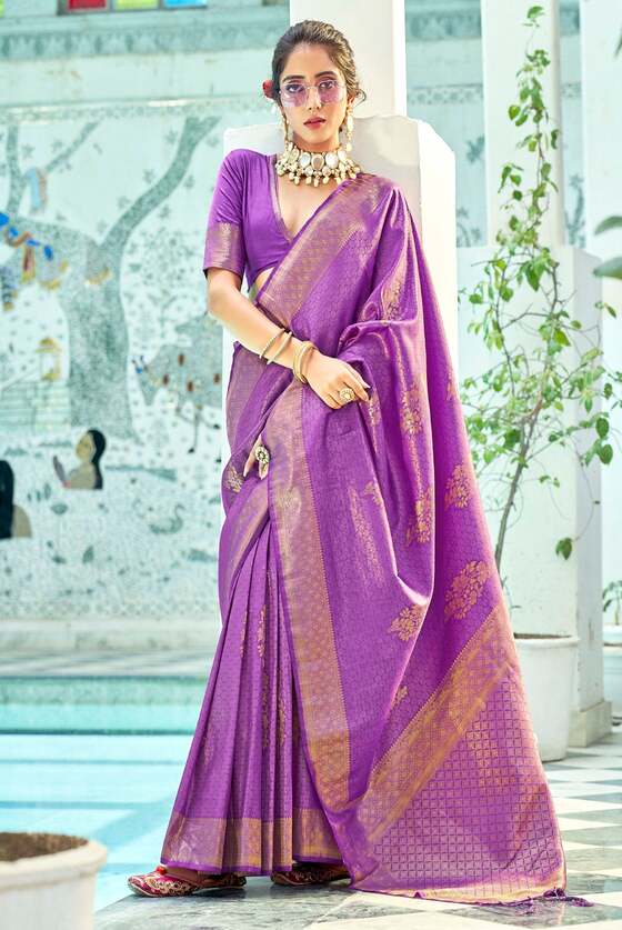 Drama Purple Kanjivaram Zari Silk Saree