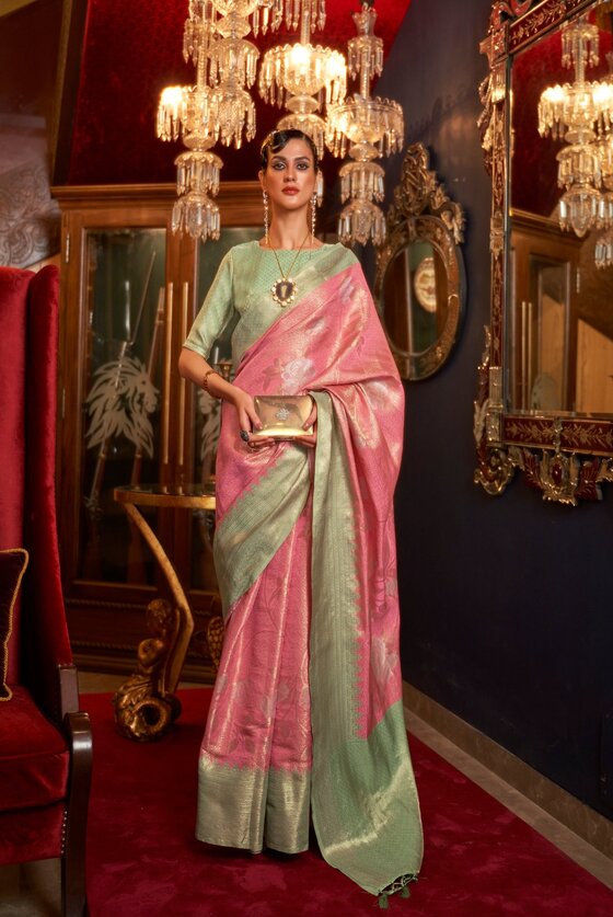 Blush Pink Contrast Border Pallu Kanjivaram Saree