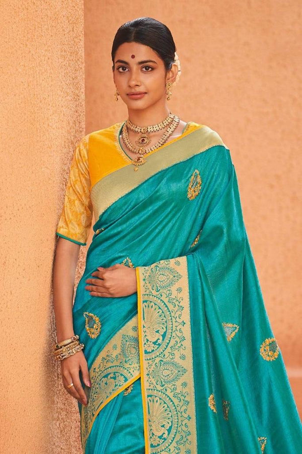 Turquoise Blue Zari woven Paithani Saree