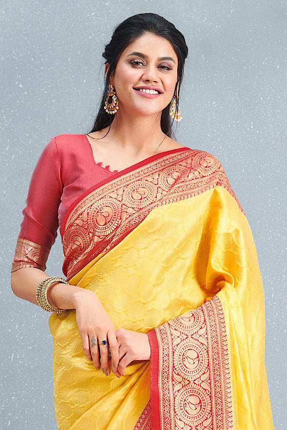 Yellow Woven Banarasi Silk Saree