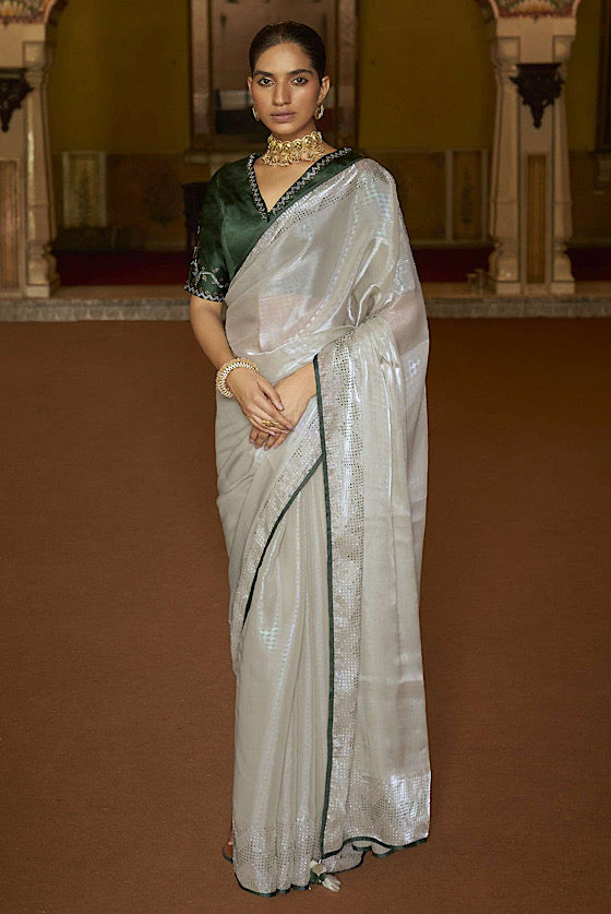 Mint Green Organza Saree With Swarovski Stone Work