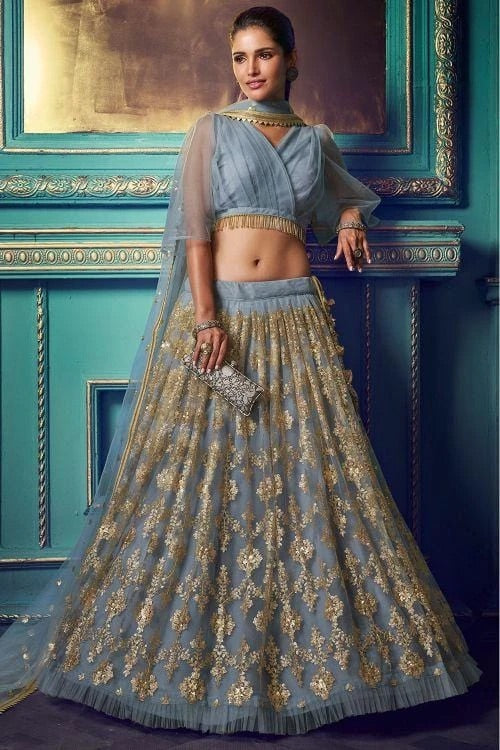 Powder Grey Soft Net  Exclusive Lehenga Choli