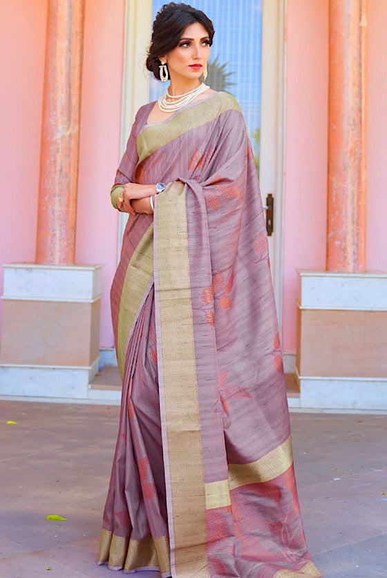 Purple Woven Banarasi Chanderi Fusion Silk Saree