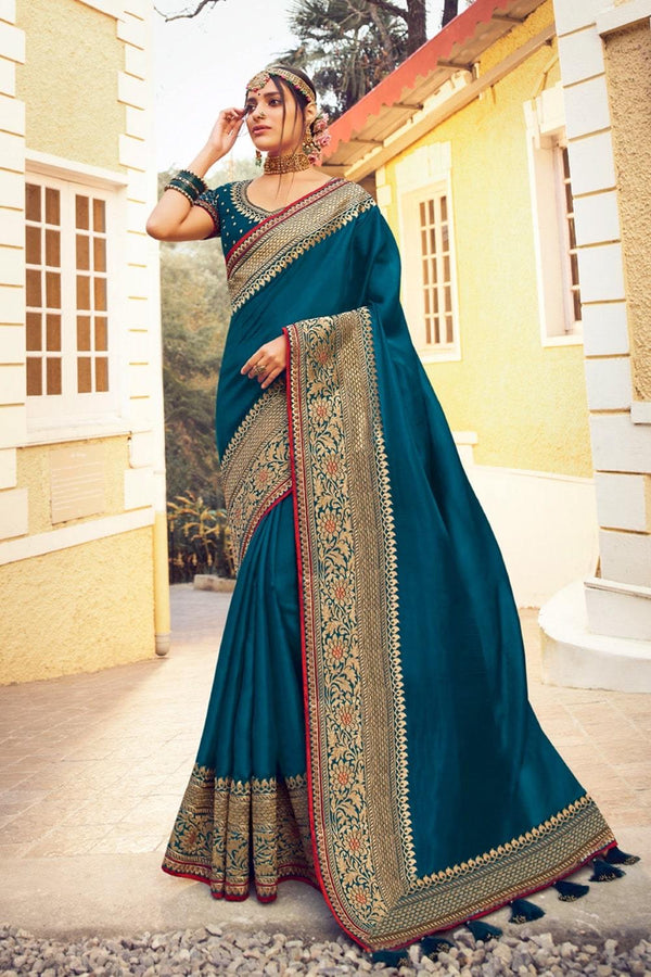 Beautiful Yale Blue Zari Woven South Silk Saree