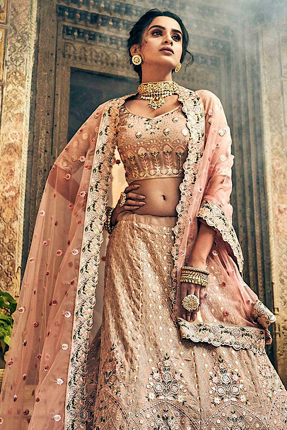 Metallic Peach Beautifully Crafted With Zari ,Stone & Embroidery Lehenga Choli