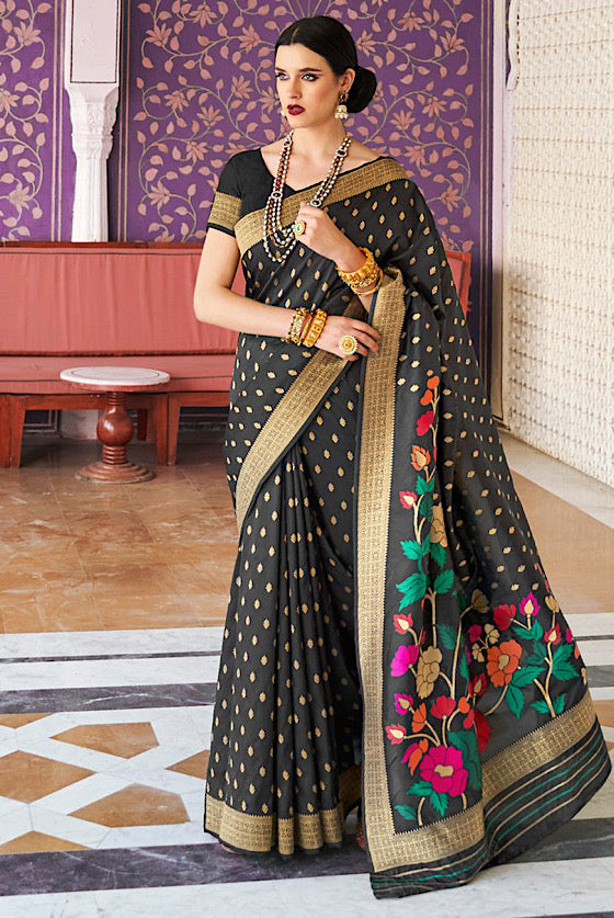 Charcoal Black Fancy Banarasi Saree