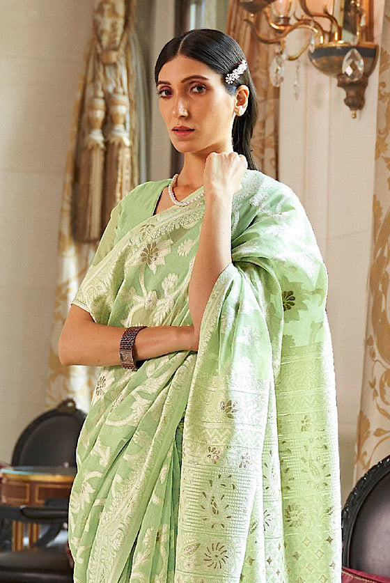 Pistachio Green Lucknowi Chikankari Saree