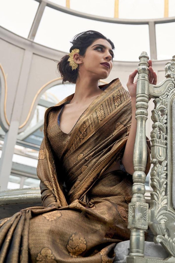 Brown Zari Woven Kanjivaram Silk Saree