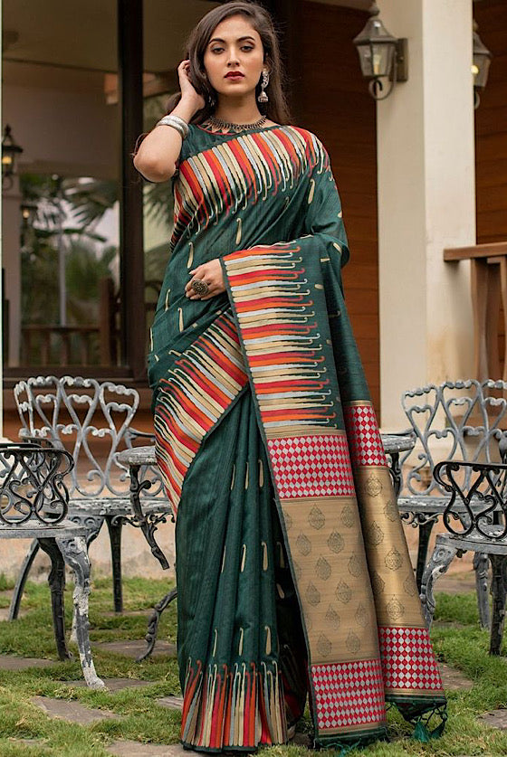 Metallic Green Exclusive Tussar Silk Saree