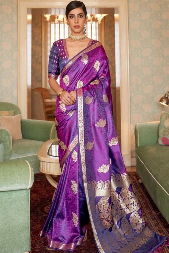 Orchid Purple Zari Woven Jamewar Silk Saree