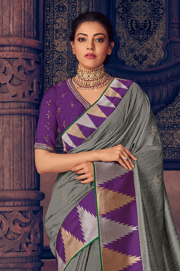 Steal  grey woven paithani saree