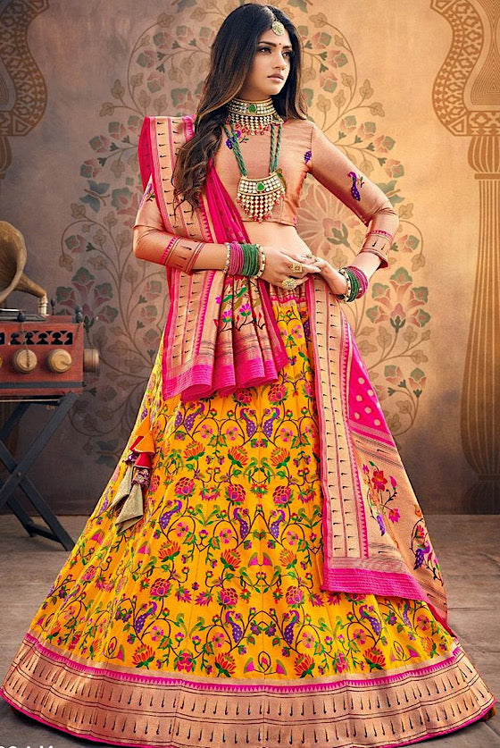 Yellow Paithani Lehenga Choli With Banarasi Paithani Dupatta