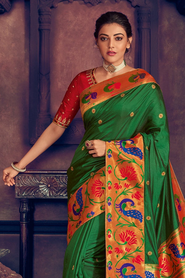 Dark Green Woven Paithani  Saree