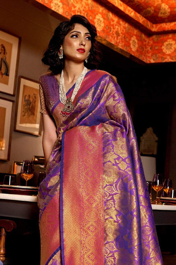 Purple Printed Kanjivaram Saree