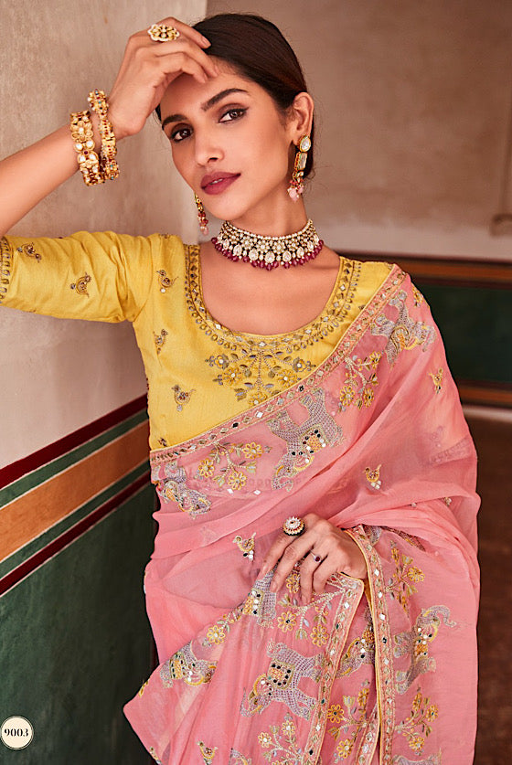 Pink  Organza Saree With Designer Blouse