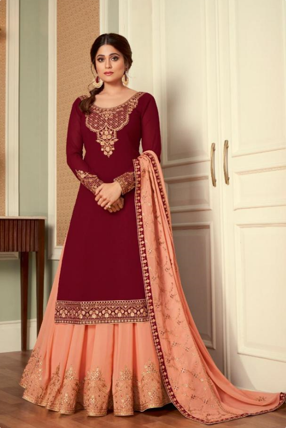 Peach Maroon Sharara Suits for Festivals and Parties