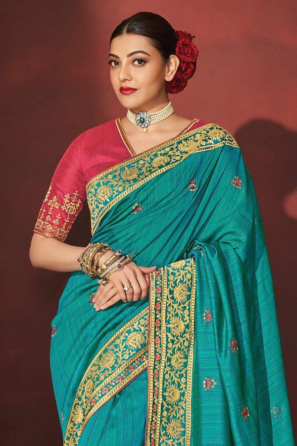 Pool Blue Designer South Silk Saree