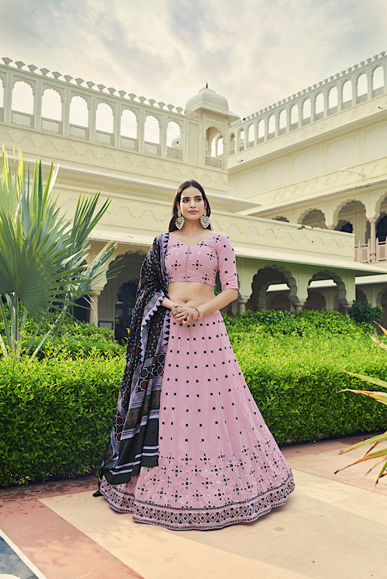 Dusty Pink Georgette Lehenga Choli with Patola Dupatta