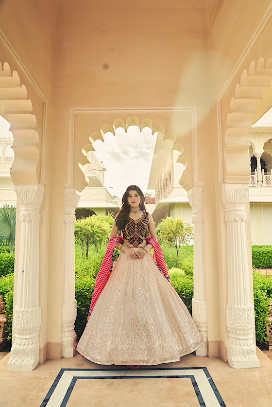 Beige Color Georgette Lehenga Choli with Patola Dupatta