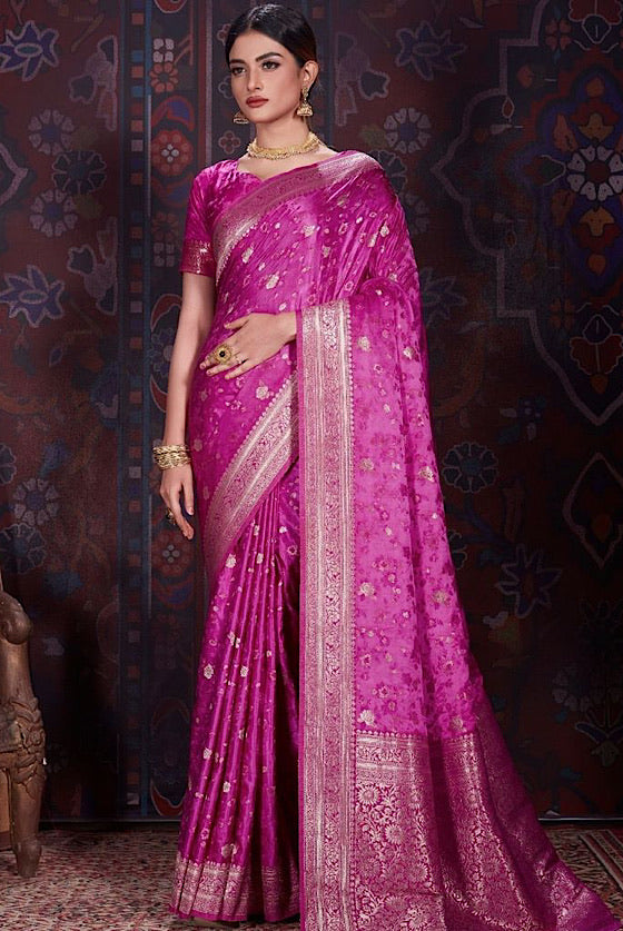 Purple Zari Woven Banarasi Satin Silk Saree