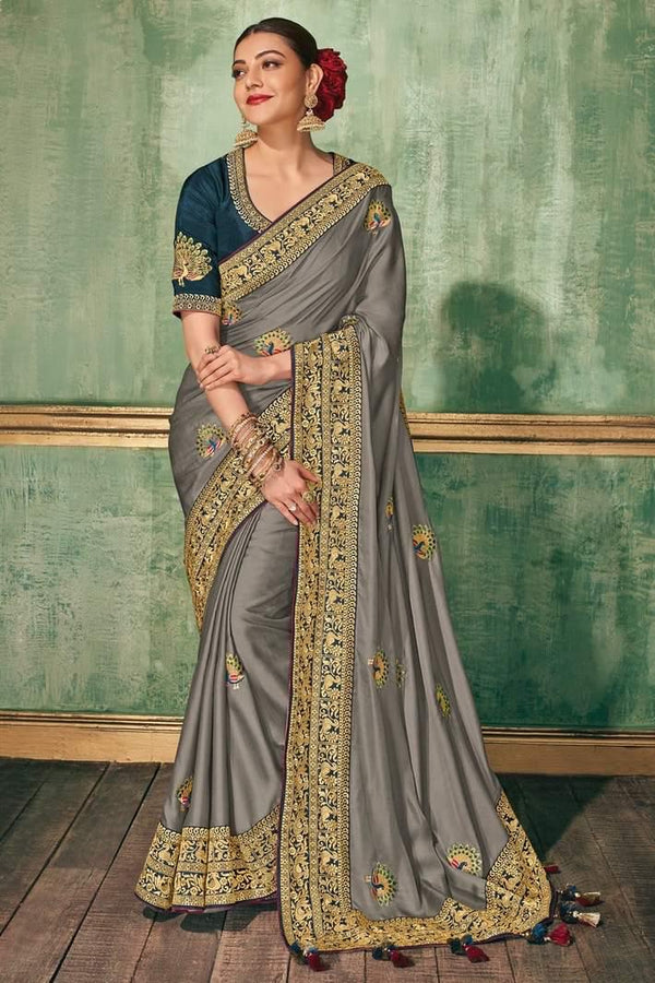 Dolphin Grey Designer South Silk Sarees