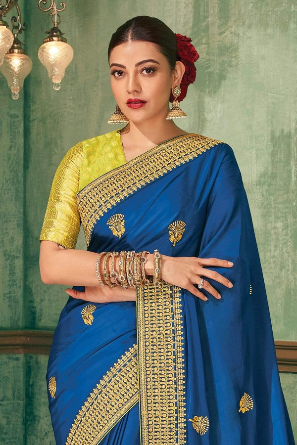 Ribbon Blue Designer South Silk Saree