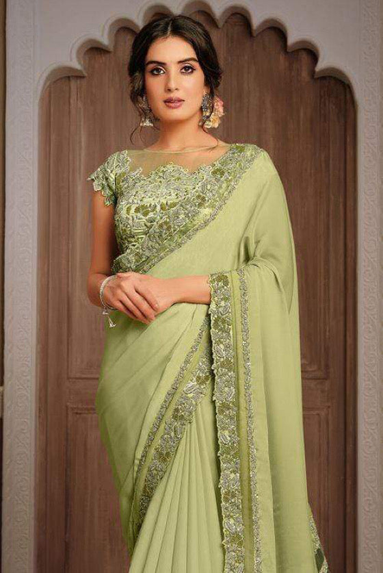 Pistachio Green Designer Saree