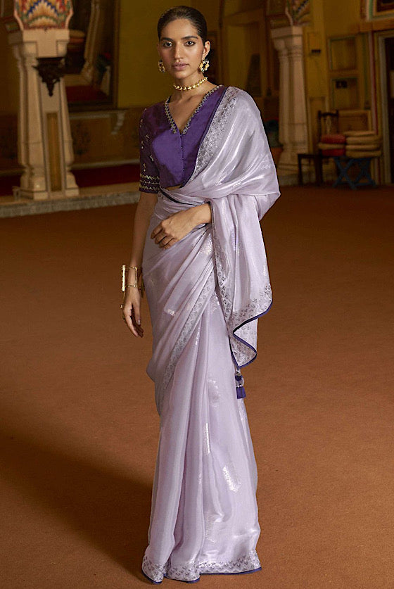 Lavender Organza Saree With Swarovski Stone Work