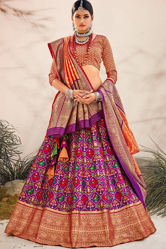 Purple Patola Lehenga With Kanjivaram Border & Dupatta