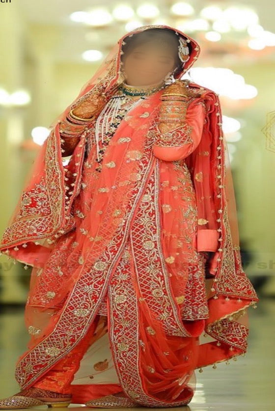 Peach Red Bridal Khadadupaatta