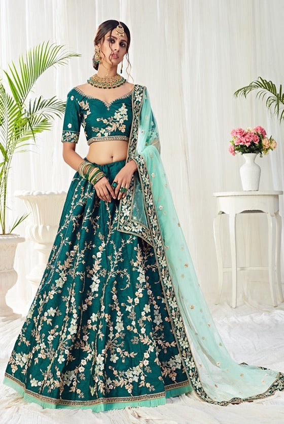 Dark Green Designer Lehenga Choli With Heavy Embroidery W