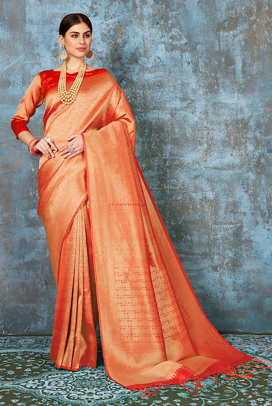 Orange Zari Woven Kanjivaram Silk Saree