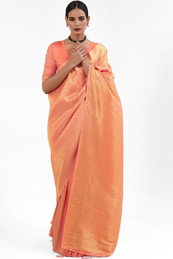 Punch Orange Zari Woven Kanjivaram Silk Saree