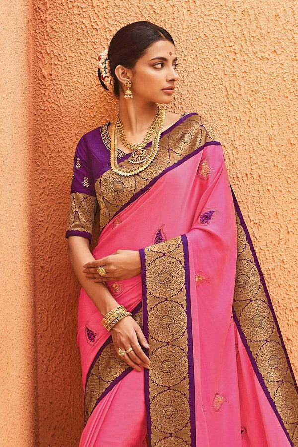 Pink Purple Paithani Silk Saree