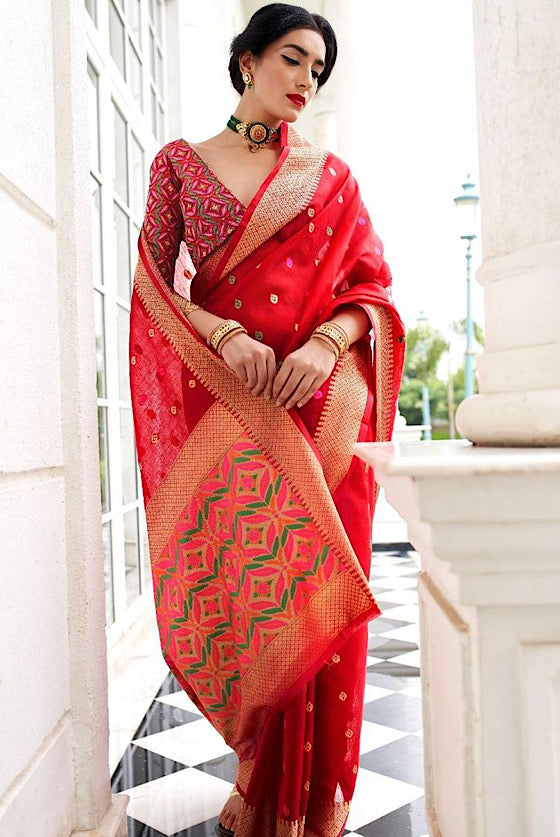 Scarlet Red Woven Patola saree