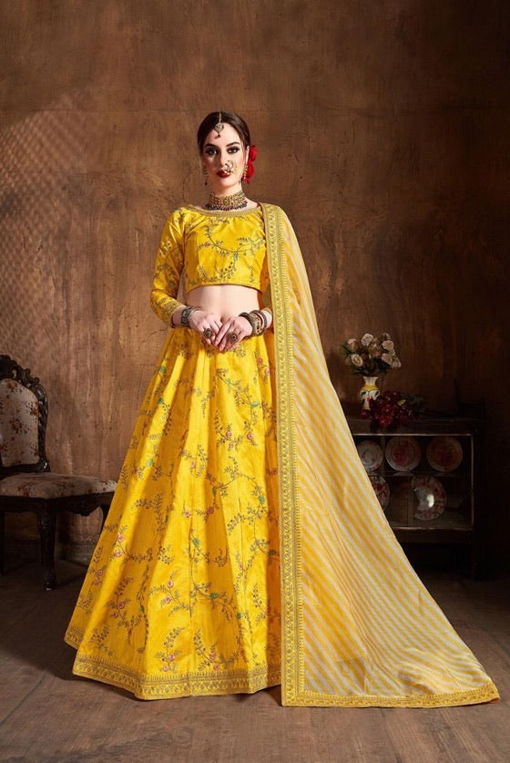 Yellow Lehenga Choli With Embroidered Work