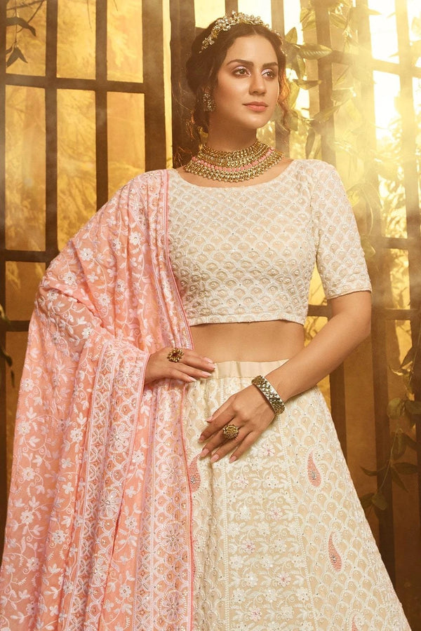 Bisque White  Exclusively Designed Lucknowi Lehenga