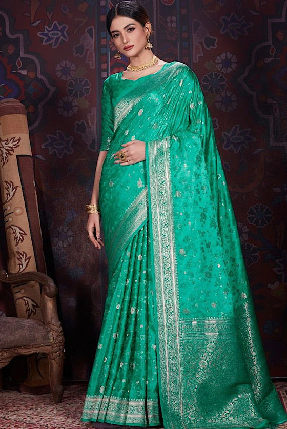 Jungle Green Zari Woven Banarasi Satin Silk Saree