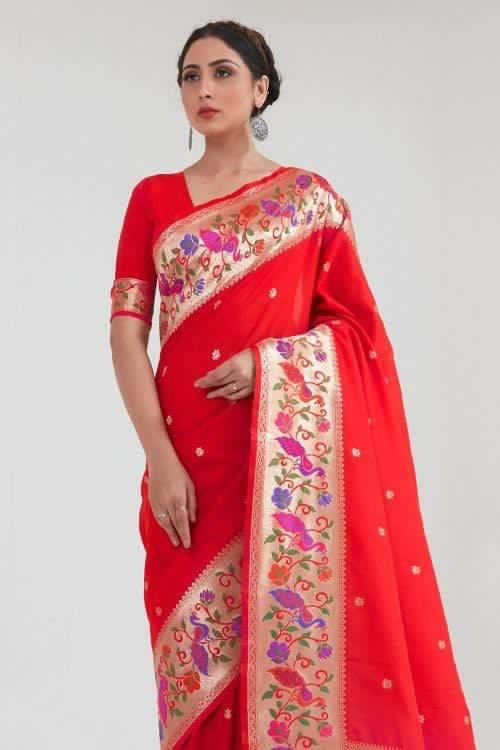 Red Zari Woven Paithani Silk Saree