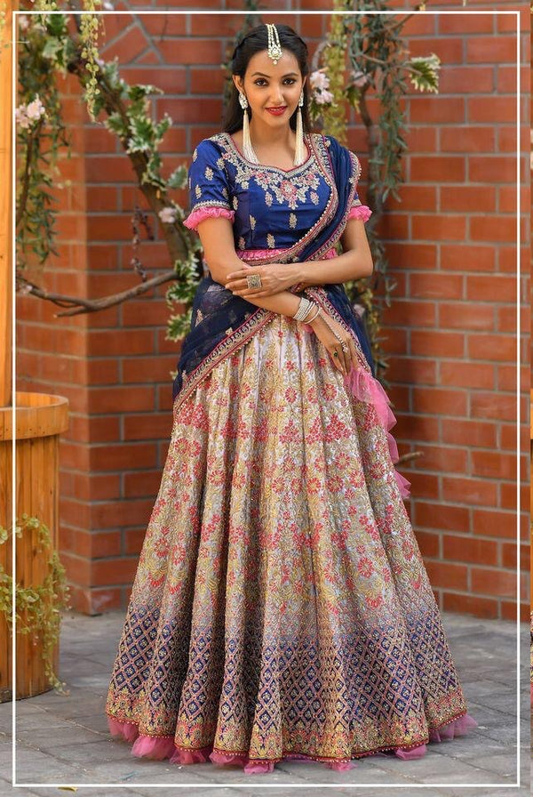 Exclusive Blue Beige Lehenga choli for Weddings