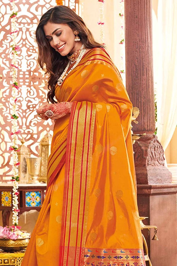 Turmeric Yellow Woven Paithani Saree