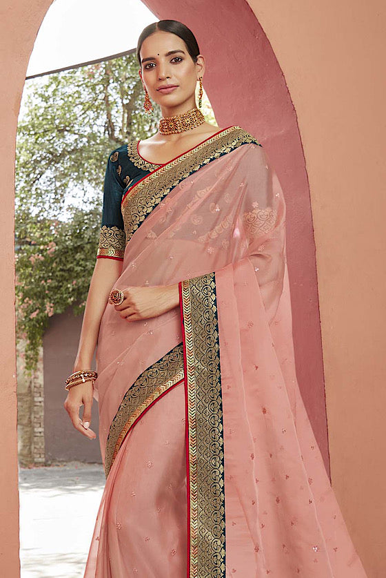 Peach Pink Exclusive Organza Saree