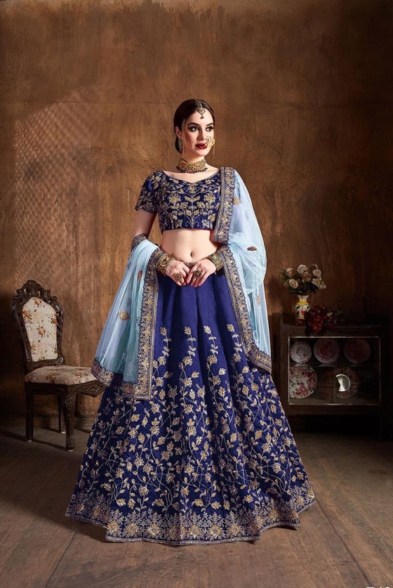 Navy Blue silk Party wear Lehenga