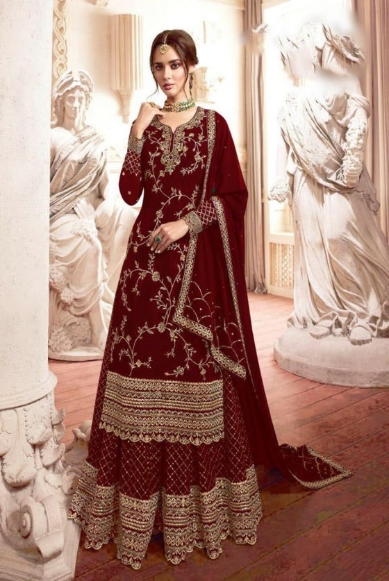 Elegant  Party Wear Maroon Georgette Palazzo Suit