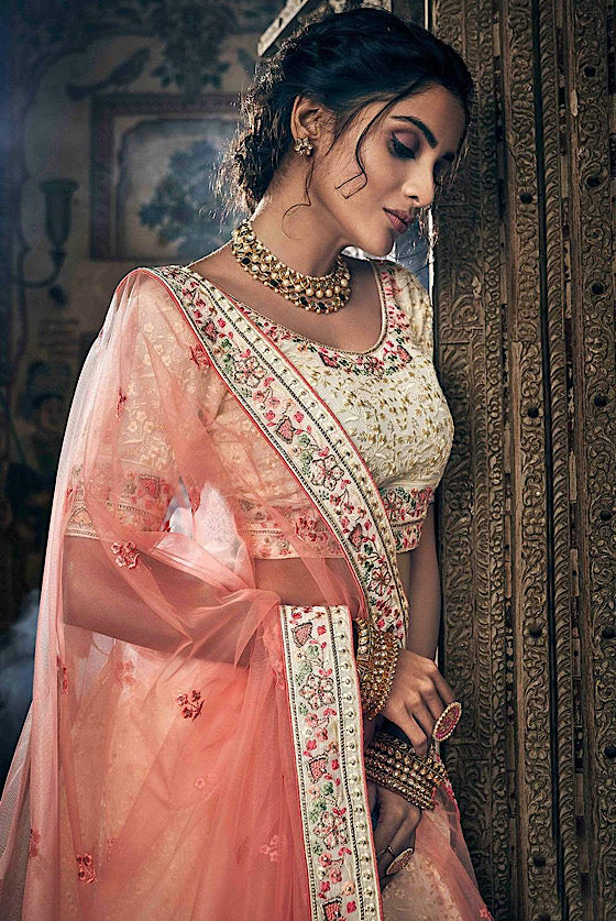 Creamsicle White Beautifully Crafted Lehenga With Zari ,Stone & Embroidery