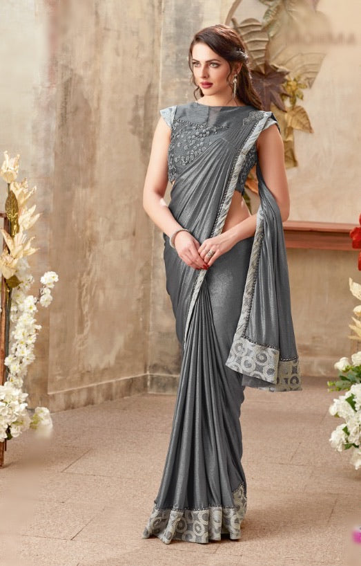 Stunning Grey Designer Ready Saree