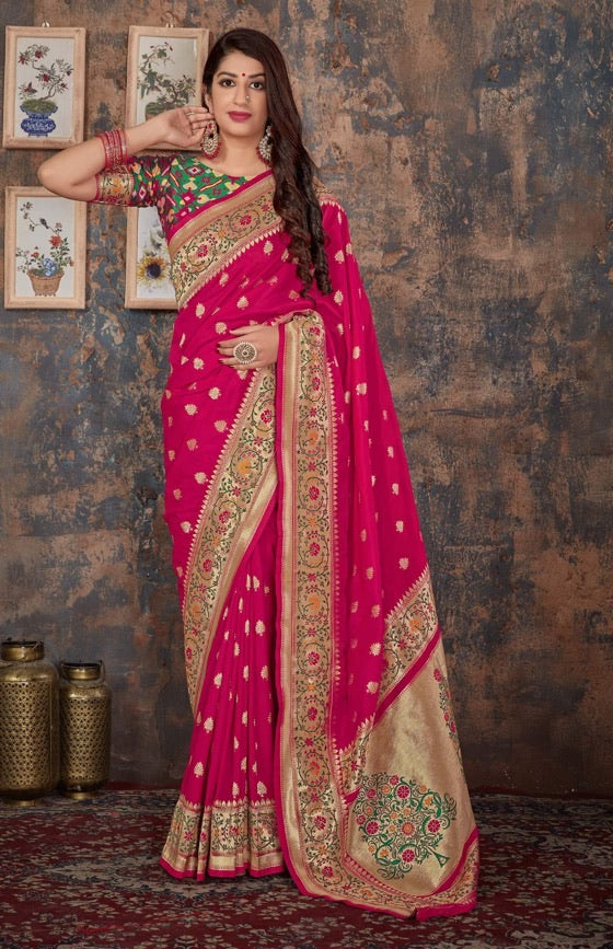 Raspberry Pink Paithani Patola Silk Saree