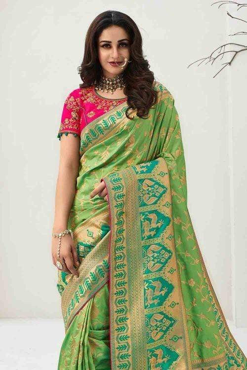 Pista Green Banarasi Designer Saree