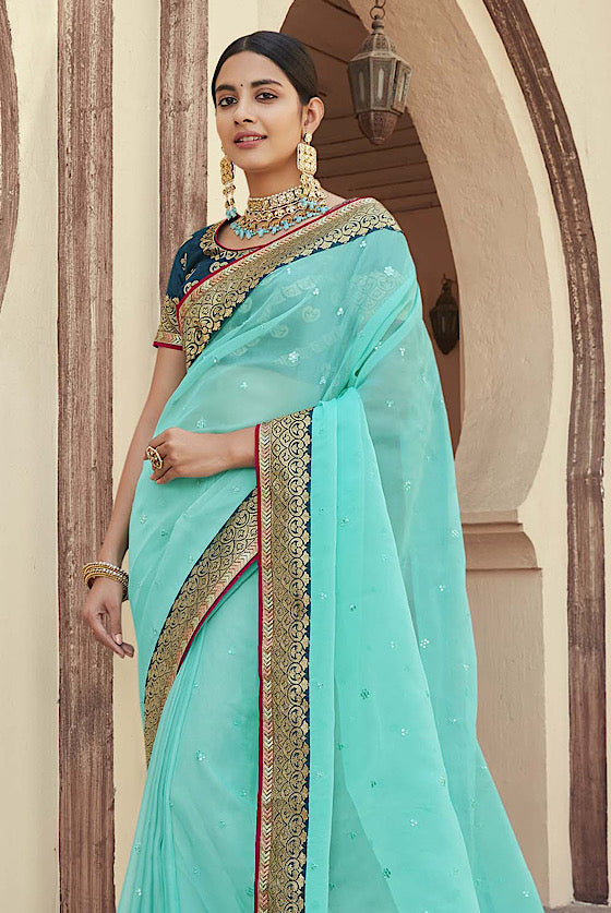 Marine Blue Exclusive Organza Saree